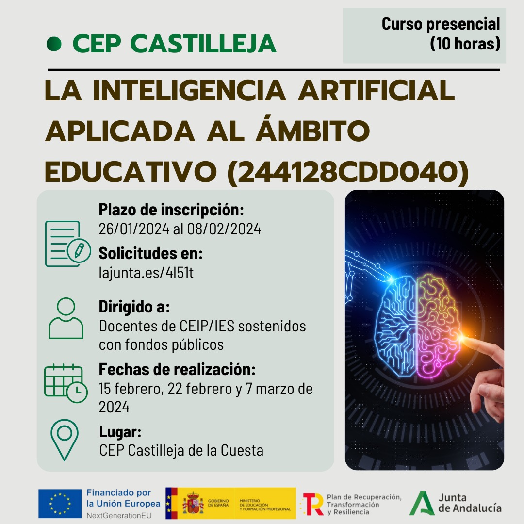 tecnojuanfran's tweet photo. Comenzamos esta interesante actividad formativa ➡️ "𝐋𝐀 𝐈𝐍𝐓𝐄𝐋𝐈𝐆𝐄𝐍𝐂𝐈𝐀 𝐀𝐑𝐓𝐈𝐅𝐈𝐂𝐈𝐀𝐋 𝐀𝐏𝐋𝐈𝐂𝐀𝐃𝐀 𝐀𝐋 𝐀́𝐌𝐁𝐈𝐓𝐎 𝐄𝐃𝐔𝐂𝐀𝐓𝐈𝐕𝐎" con @LMS_David_RS
En el @cepcastilleja https://t.co/rarrPsF9AX