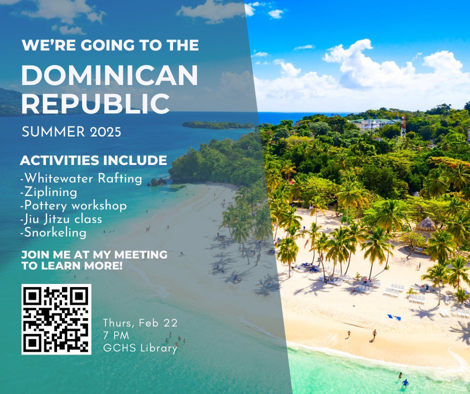 Just a reminder about reopening enrollment for the Summer 2025 trip to the Dominican Republic!

See the meeting details and register for the meeting here: bit.ly/42LtiYp

*Registering for the meeting is required if you plan to attend.