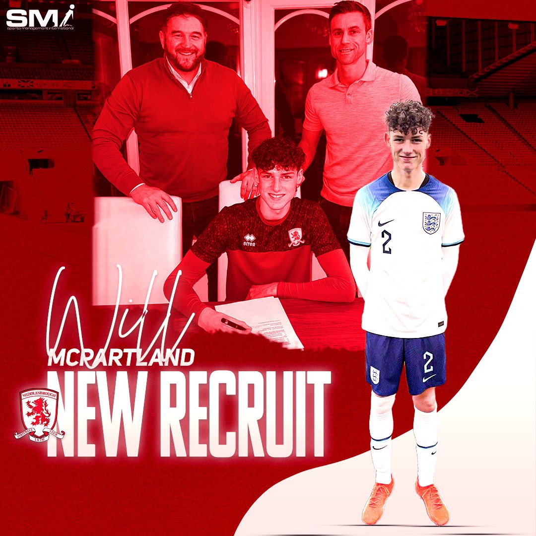SMi_World's tweet photo. We are pleased to announce our latest recruit is exciting @Boro and @England youth international #WillMcPartland 🙌🏼 Welcome to the @smi_world family Will, we look forward to helping you throughout your career 🙌🏼 #NewRecruit https://t.co/iXtYaeLojq