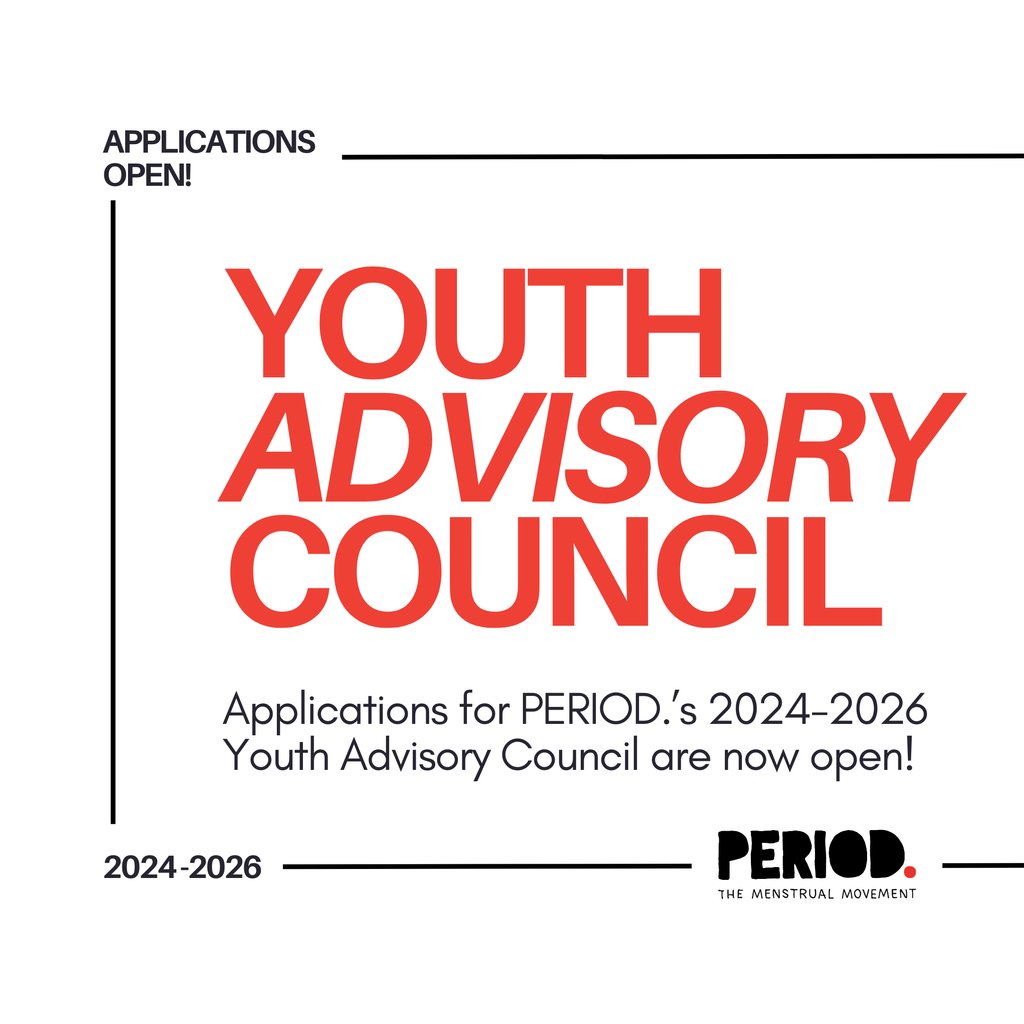 Applications for PERIOD.'s 2024-2026 Youth Advisory Council are now open! The deadline to apply is March 25, 2024 📣 Learn more and submit your application at period.org/who-we-are or visit the 🔗 in our bio!