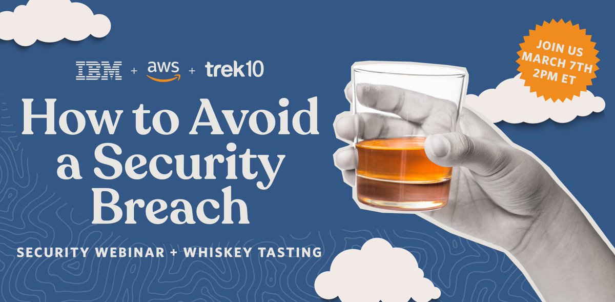 Trek10inc's tweet photo. Join Trek10 &amp; IBM Thursday, March 7th for a virtual whiskey tasting (we ship you a free bottle!) &amp; security webinar.
Click the link below to register!
https://t.co/VlN8D9OOaW
#Ibm #security #datasecurity #awssecurity #ibmsecurity @IBM @IBMSecurity @awscloud @AWSSecurityInfo https://t.co/BbYDGVdFBC