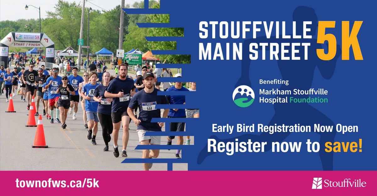 Early bird registration is now open! Join us June 16, for the 2nd Annual Stouffville Main Street 5k! 🏃🏅
Secure your spot with our early-bird registration!  Available now through May 5, adults will enjoy a $10 discount off the race fee and children a $5 discount.