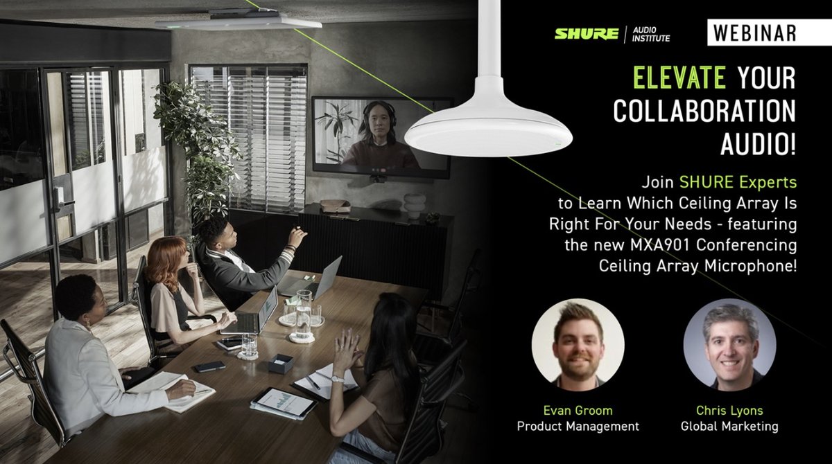 Register now for next week's 1 hour webinar detailing ceiling array microphones for AV conferencing, Voice Lift, and Camera Tracking - from the experts at @Shure! 2/21/24, 11A CDT. is.gd/EtlW2C #ceilingarraymics #conferencing #shuresystems #wepowerperformance