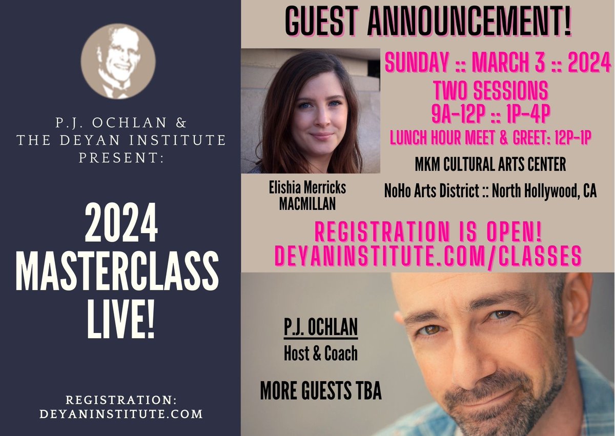 We’re excited to announce that Elishia Merricks from <a href="/MacmillanAudio/">Macmillan Audio</a> will be one of our wonderful guests at PJ Ochlan’s Deyan Institute Masterclass LIVE! Narrators, have you gotten your tickets yet? Link in bio.
