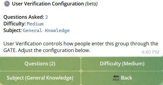 gatekeepererc's tweet photo. 🔥 Development Update: Subjects

Group owners are now able to change the subject of the user verification questions. We currently support the following categories:

- Crypto (default)
- General Knowledge
- Films
- Music https://t.co/FwS0YQfju8