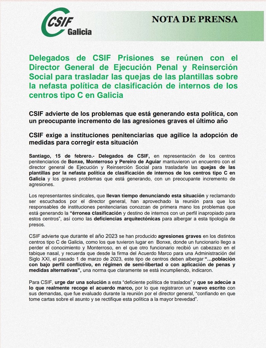 CsifLugo's tweet photo. 📢 Los delegados de la sección sindical de #CSIF en los Centros Penitenciarios de #Bonxe y #Monterroso mantuvieron en el día de ayer una reunión con el Director General de Ejecución y Reinserción Social, en la sede de la Secretaría General de IIPP en Madrid.
 @elprogreso_Lugo https://t.co/SnkoY3gNWt