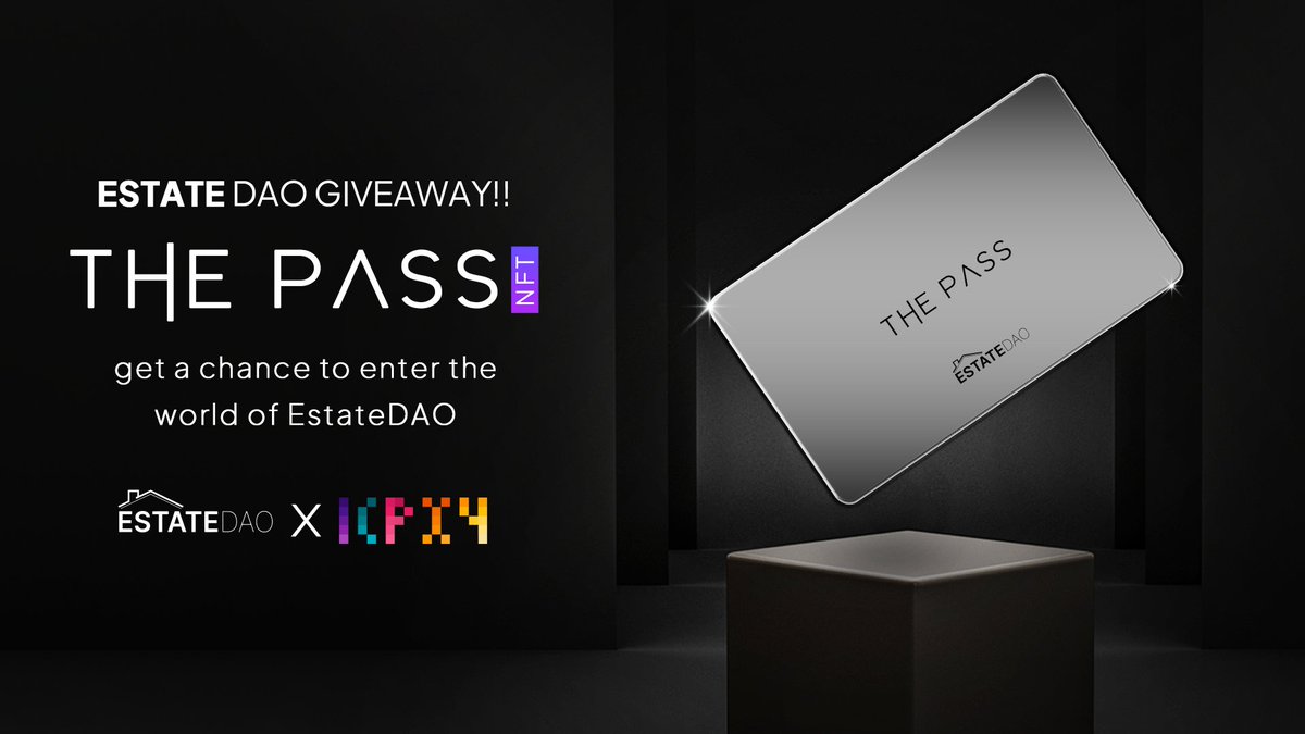 EstateDAO_ICP's tweet photo. 🎉 Giveaway Alert 🎉

We are coming up with an awesome giveaway in collaboration with @icpxy !🔥🏢🚀

Whoever wants to get their hands on “The Pass” NFT, follow these guidelines:
✅Follow @EstateDAO_ICP and @icpxy 
✅Like, Retweet this tweet.
✅Tag 3 friends who need to know about Estate DAO and this giveaway!

Winner will get 3 “The Pass” NFT each!!🎉
Hurry, this giveaway won't last long! ⏳
Good luck to all participants! 🌟 
#EstateDAO #ICP #Giveaway #Dfinity #web3