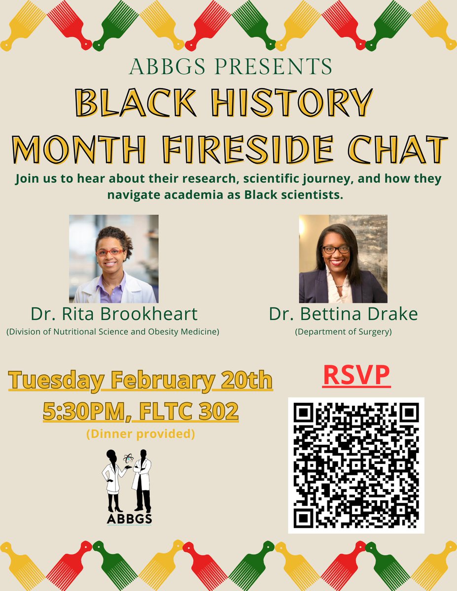 As Black scientists, we usually face unique challenges in academia. Often feeling isolated. Come learn how Doctors Rita Brookheart and Bettina Blake navigated their journeys!!! There will be food!!! 🍰 Edited · 12s