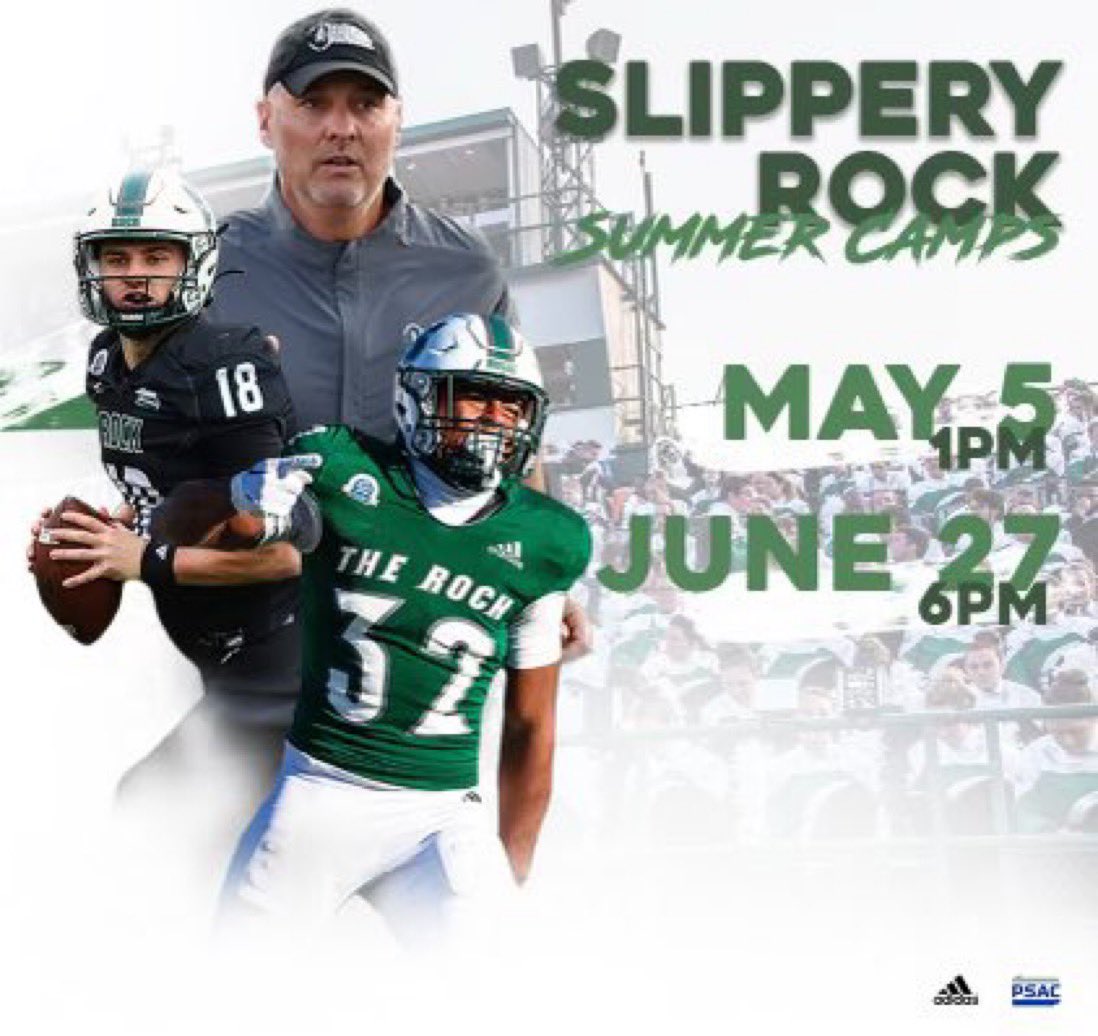 🚨Slippery Rock Prospect Camps🚨 

Come Get Evaluated and Coached Up by some of the Best in the Country @ The Rock. 

Sign up &amp; Earn it‼️ 

therockfootballcamps.totalcamps.com/shop/EVENT