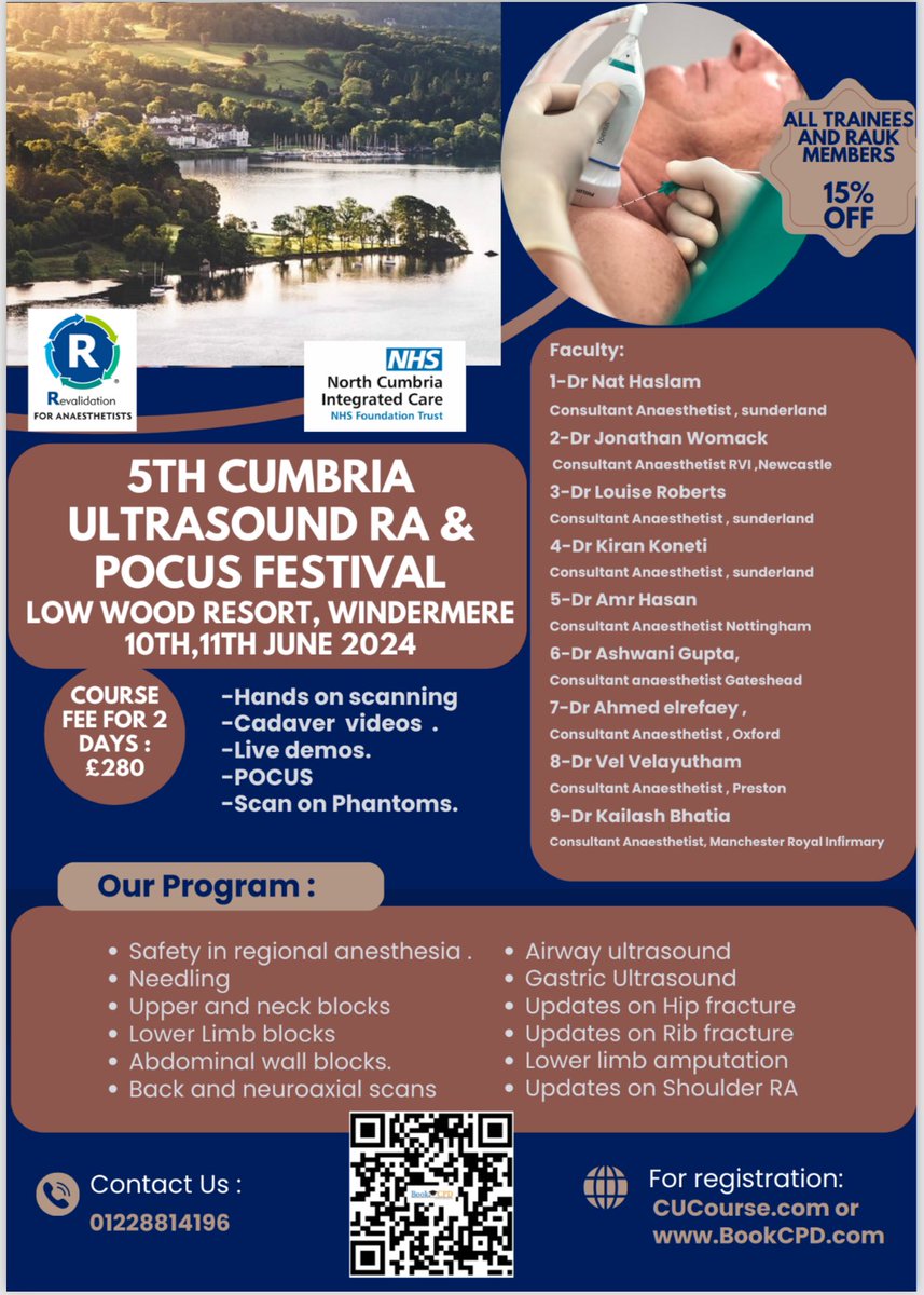 Cumbria Ultrasound Course (CUC) (@cuccumbria) on Twitter photo We are in #Windermere again this year in the heart of the lakes with amazing Programm and brilliant lineup over two days , join us 10,11th June with <a href="/nathaslam/">Nat Haslam</a> <a href="/womackjonathan/">jono</a> <a href="/paindrkoneti/">kiran koneti</a> <a href="/showmetheneedle/">Louise Roberts</a> <a href="/kcbanaesthesia/">Kailash.Bhatia</a> <a href="/dramrsharaf/">Amr Hassan</a> <a href="/AhmedEl14305911/">Ahmed Elrefaey</a>
<a href="/VVela/">Vel</a> <a href="/ashwani_doc/">Ashwani Gupta</a> We are in #Windermere again this year in the heart of the lakes with amazing Programm and brilliant lineup over two days , join us 10,11th June with <a href="/nathaslam/">Nat Haslam</a> <a href="/womackjonathan/">jono</a> <a href="/paindrkoneti/">kiran koneti</a> <a href="/showmetheneedle/">Louise Roberts</a> <a href="/kcbanaesthesia/">Kailash.Bhatia</a> <a href="/dramrsharaf/">Amr Hassan</a> <a href="/AhmedEl14305911/">Ahmed Elrefaey</a>
<a href="/VVela/">Vel</a> <a href="/ashwani_doc/">Ashwani Gupta</a>