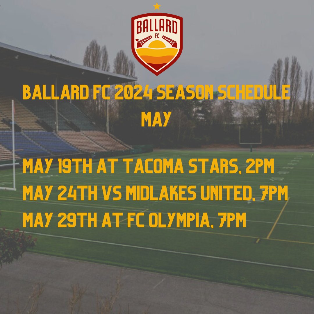 CSS_Futures's tweet image. The defending @USLLeagueTwo champs have announced their schedule! Here's what to look forward to during the 2024 season for @goBallardFC!

Sea you at Memorial!

Memorial Stadium photo by Tim Durkan

#BallardFC #UpTheBridges #USLL2