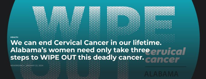 Toget_HERHealth's tweet photo. 3 steps to end #CervicalCancer in Alabama:

1) ⬆️#HPV vaccination
2) ⬆️screening thru HPV/#Pap tests
3) 👩‍⚕️Ensure women return for further testing &amp;  treatment if tests show abnormalities

More from @ALPublicHealth's Nancy Wright: https://t.co/VyINIKKm9C #OperationWipeOut https://t.co/5oBABX8DJj