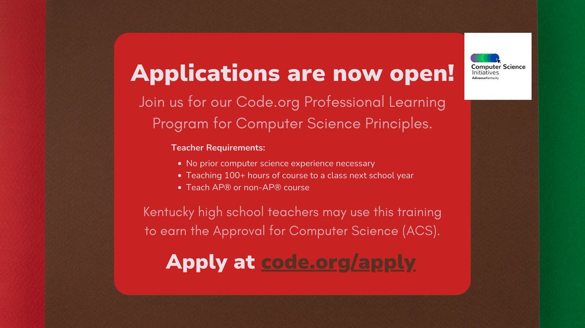 🚀 Kentucky teachers, ignite curiosity in your students with @advancekentucky's Computer Science Principles Professional Learning Program! Let's spark innovation together! #CSP #TeacherPD #EdTech @KYDeptOfEd