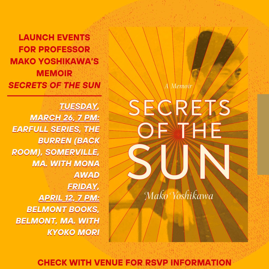 Join @emerson_wlp Professor Mako Yoshikawa at her book launch events for her memoir, ‘Secrets of the Sun’! Full of memories, conversations, and emotions, it navigates her strained relationship with her father, who passed away a day before her wedding.