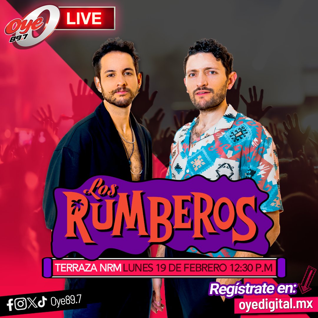 Oye897's tweet photo. 🎶 El primer #OyeLive del año y es con los #Rumberos 🙌🏻
1.-Regístrate en https://t.co/TFNZV0rj9v y pendientes de nuestros turnos en vivo que tú puedes ser de los afortunad@os de vivir este show 🫣
¿Quién dice yo?
#Oye897fm #losrumberos https://t.co/xadMgXvhkG