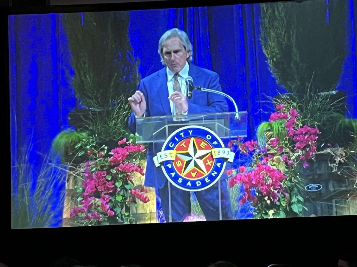 Enjoying hearing from the City of Pasadena ⁦@pasadenatxgov⁩ ⁦@mayorjeffwagner⁩ on the State of the City at the ⁦@PasadenaTX_CoC⁩ annual luncheon. Glad that ⁦@SanJacCollege⁩ is here to listen.