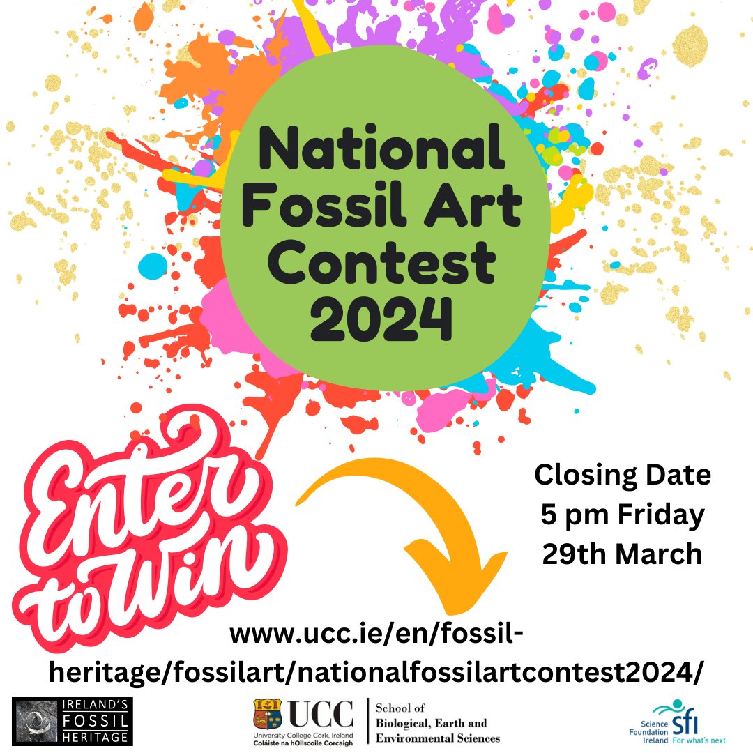 Have you entered the #nationalfossilartcontest2024 yet? Each entrant must complete an Application Form for each entry that they submit. Max 2 entries per person. Please read the guidelines and rules carefully when preparing your submission. ucc.ie/en/fossil-heri… @scienceirel