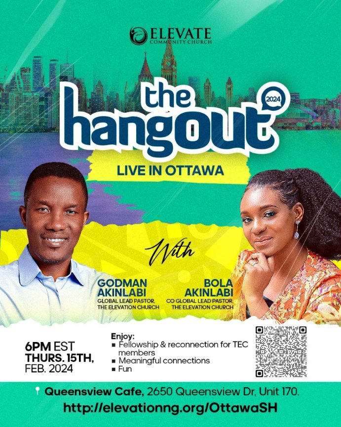 If you're in Ottawa, Ontario 🇨🇦, connect with us at a special hangout in Ottawa today. See more details below 👇🏾

Date: Thursday 15th February 2024
Time: 6PM EST
Venue: Queensview Cafe, 2650 Queensview Dr, Unit 170.