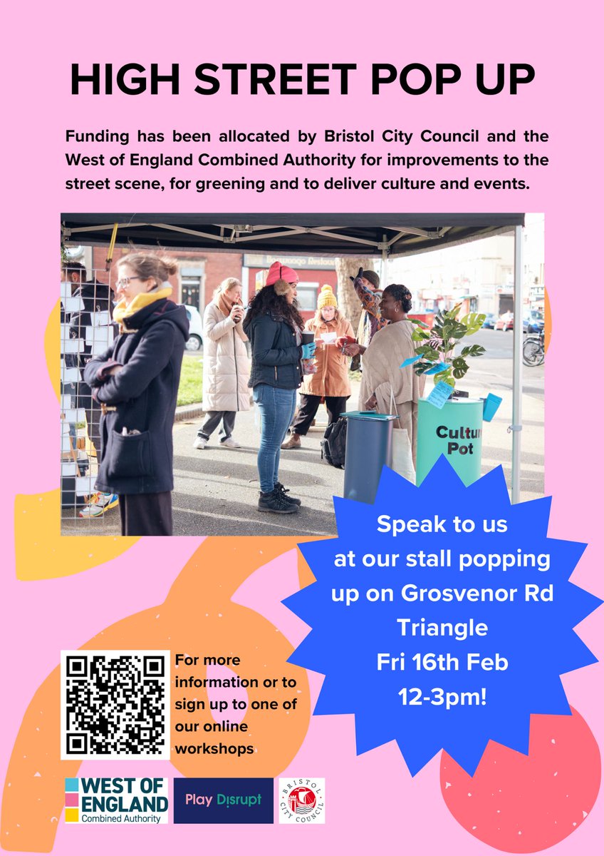 Dont' miss our Pop Up High St events this weekend... TODAY@ Grosvenor Rd Triangle 12-3pm voice ideas about how to best allocate new funding for Ashley Rd and Grosvenor Rd