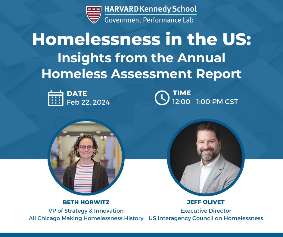 We're excited to share that our VP of Strategy and Innovation, Beth Horwitz, will join Jeff Olivet, Executive Director of the @USICHgov and @HKSGovLab, for a virtual discussion on the Annual Homeless Assessment Report. Register here --> bit.ly/3OJVV2c