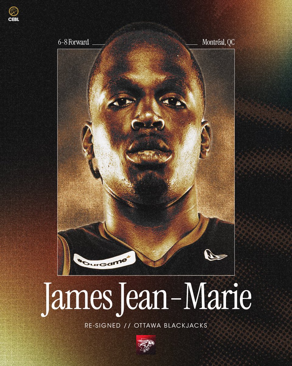 CEBLeague's tweet photo. BREAKING: @ott_blackjacks re-sign forward James Jean-Marie. 

This will be the Montréal native's third season in the CEBL. He is currently playing in Hungary for Kaposvári KK where he is averaging 10.0 PPG and 6.3 RPG.

#CEBLFreeAgency https://t.co/Zl0v1RC0sI