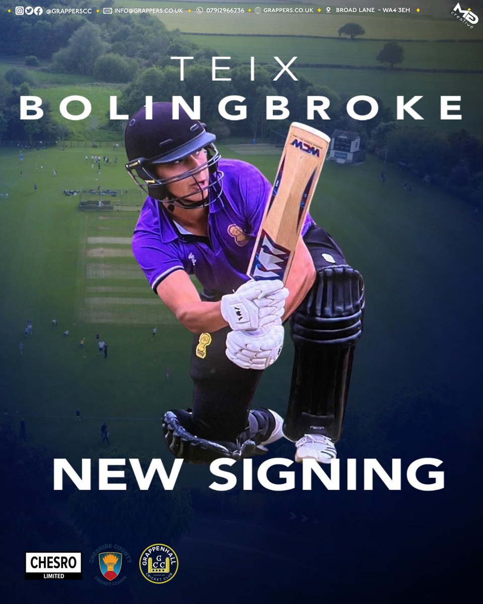 ✍🏼🤝

Grappers are delighted to announce the signing of Cheshire U18 keeper-bat Teix Bolingbroke to the club.

Welcome to Broad Lane Teix! 

#upthegrappers