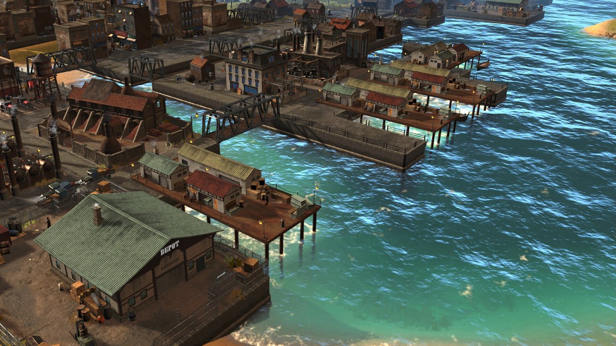 Overseer_Games's tweet photo. Water is not an obstacle in #Kaiserpunk it's an opportunity 😉. Sure it's gonna cost you resources, but you can expand your "artificial land" waaaaaay far from the coastline. This in the pic is just a taste. #WaterfrontDevelopment  #CityPlanning https://t.co/zhd6IDWKmm