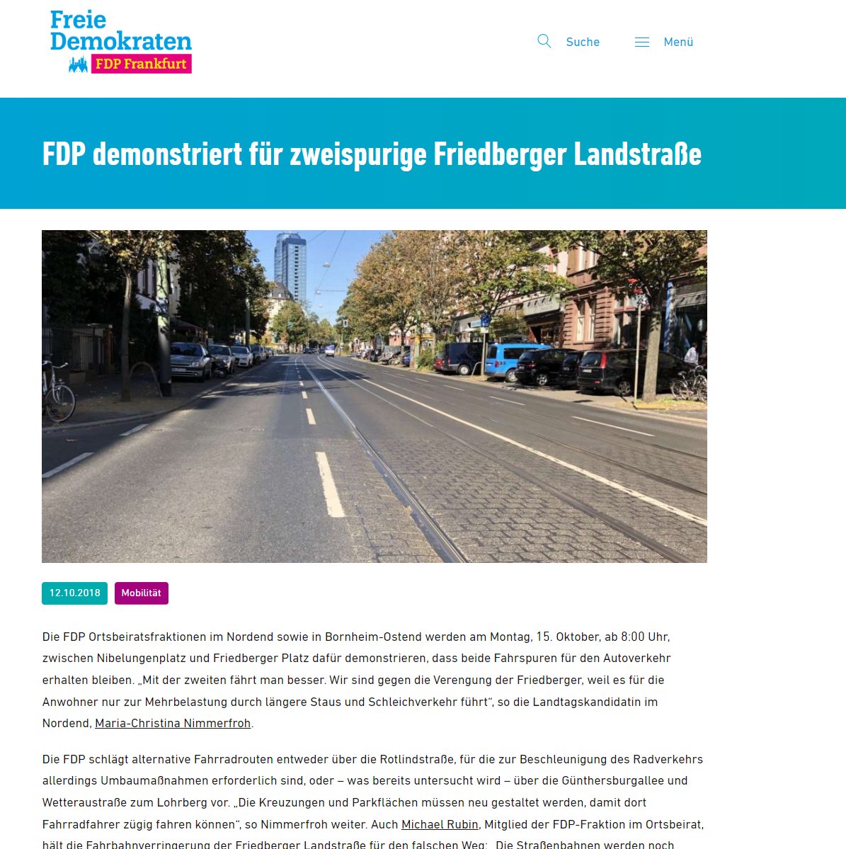 #ThrowbackThursday zu als die #FDP gegen die Umgestaltung der Friedberger Straße sogar demonstriert hat! (fdp-frankfurt.de/meldung/fdp-de…) Dann wurde  es gemacht und heute kräht kein Hahn mehr danach, alle freuen sich. #RadentscheidWirkt 🚴🚴🚴
