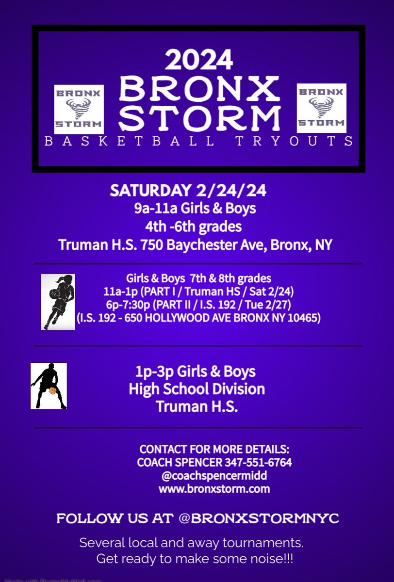 BRONX STORM 2024 TEAM TRYOUTS.  TRY SOMETHING NEW.  DM IF YOU NEED MORE DETAILS.