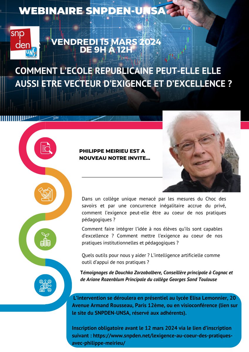 Webinaire   SNPDEN-UNSA autour du Choc des savoirs et des valeurs de l'école républicaine le 15 mars à 9h.