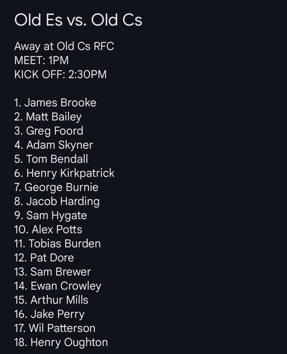 Here’s your first XV to take on <a href="/OC_RFC/">Old Colstonians RFC</a> , promises to be a humdinger!!!