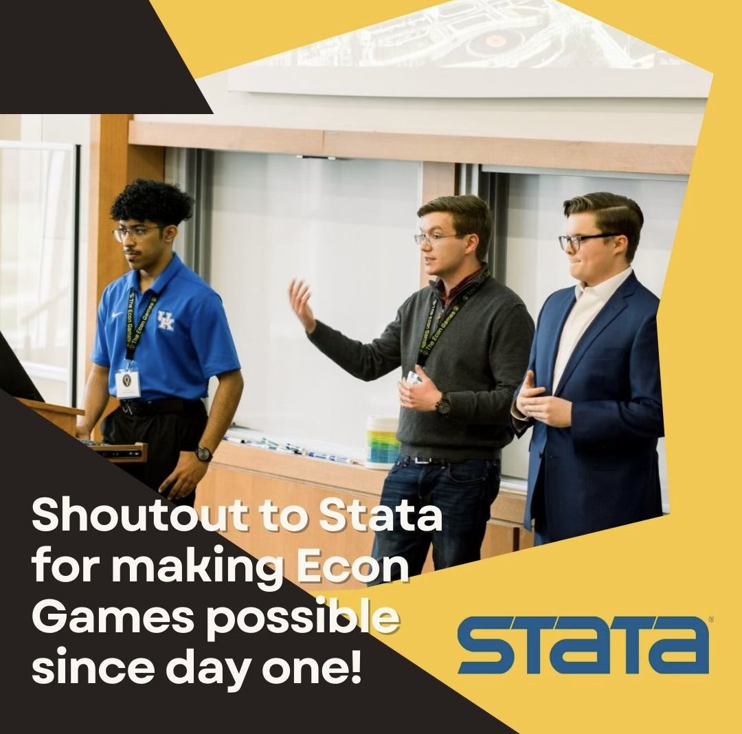 Meet our exceptional sponsor for the ‘24 Econ Games: Stata! They have been fueling our mission with their generosity from day one! Huge thanks to Stata for their ongoing commitment to our cause! Let's make this year's Econ Games unforgettable! #StataSponsor #EconGames2024
<a href="/Stata/">Stata</a>