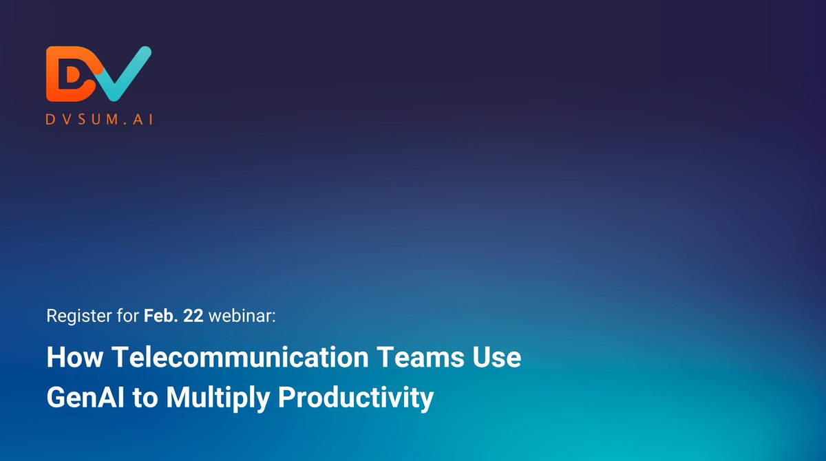 dvsuminc's tweet image. Webinar: Learn how telecom engineers, agents, and execs have pressing questions, and the answers are locked away in their operational systems. #datawebinar, #genai , #telecom #dvsum