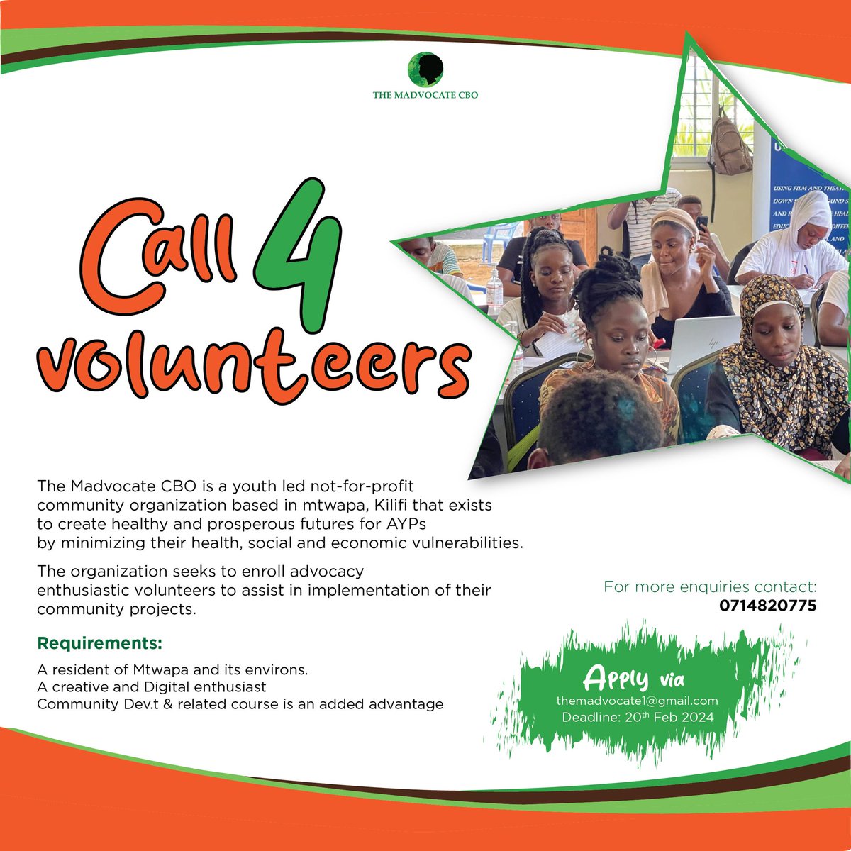 MadvocateCbo's tweet photo. Do you have a passion for working with the community? We are looking for volunteers to join our team. https://t.co/EMS6tsXs0x