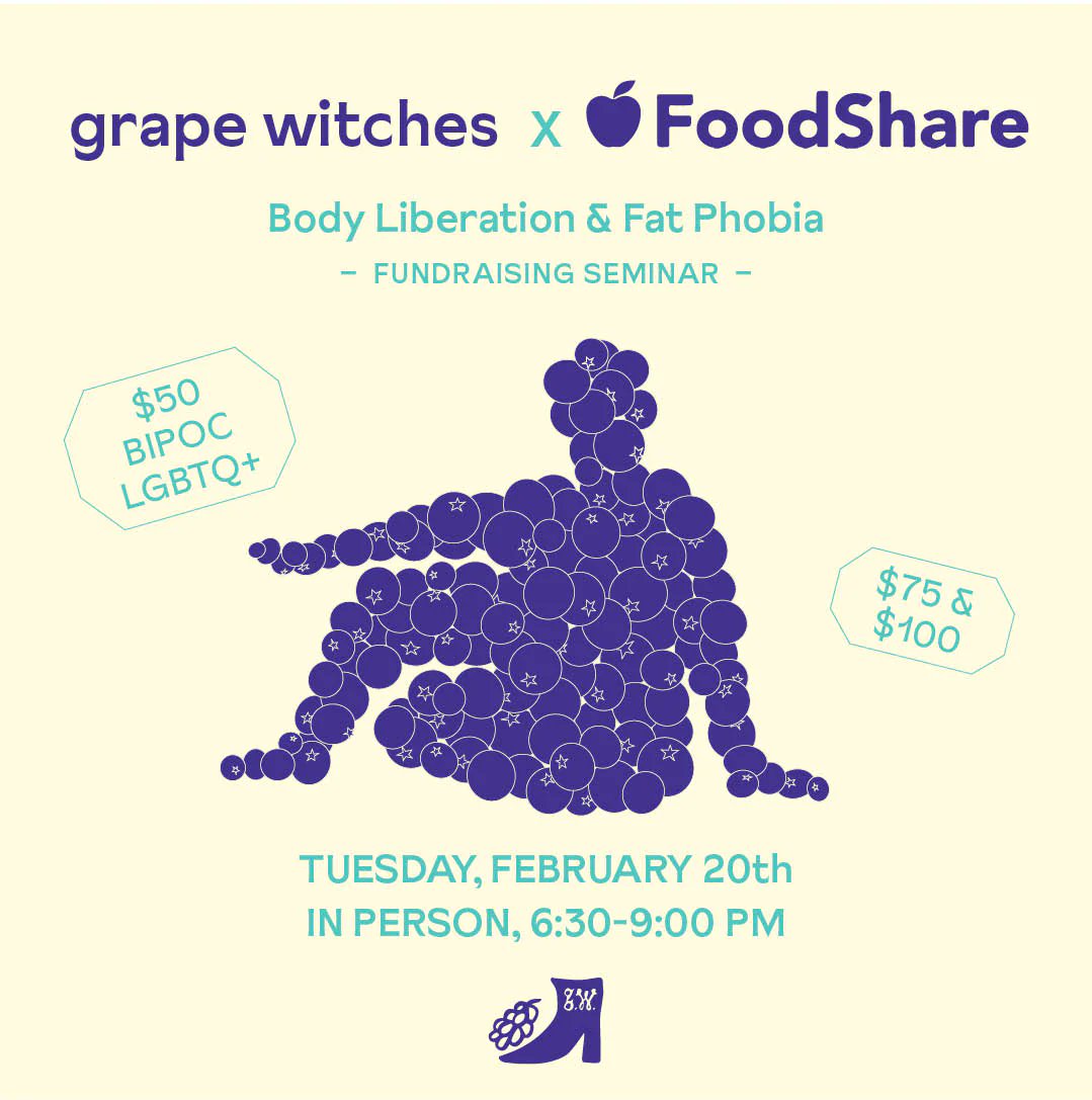 We're delighted to partner with @grapewitches for this hands-on, interactive cooking class and seminar designed to help folks recognize the ways that weight stigma and body shaming show up in our everyday lives. Learn more + register: grapewitches.com/products/foods…