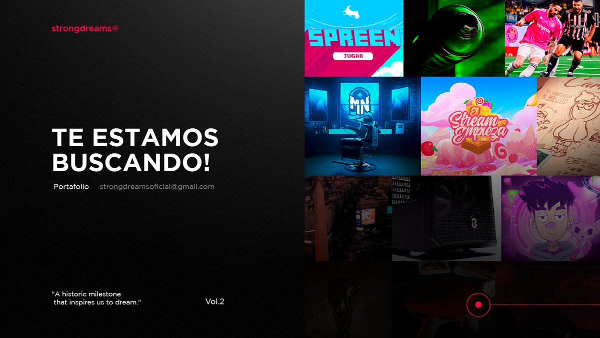 StrongDreamstm's tweet photo. Oportunidad laboral! Estamos en búsqueda de nuevos talentos💼

- Directores creativos
- Diseñadores gráficos
- Diseñador especializado en streaming
- Ilustrador nivel avanzado
- Animador Spine
- Animador motion graphics
- 3D avanzado
- Especialistas en OBS https://t.co/q3vHdoVHb5