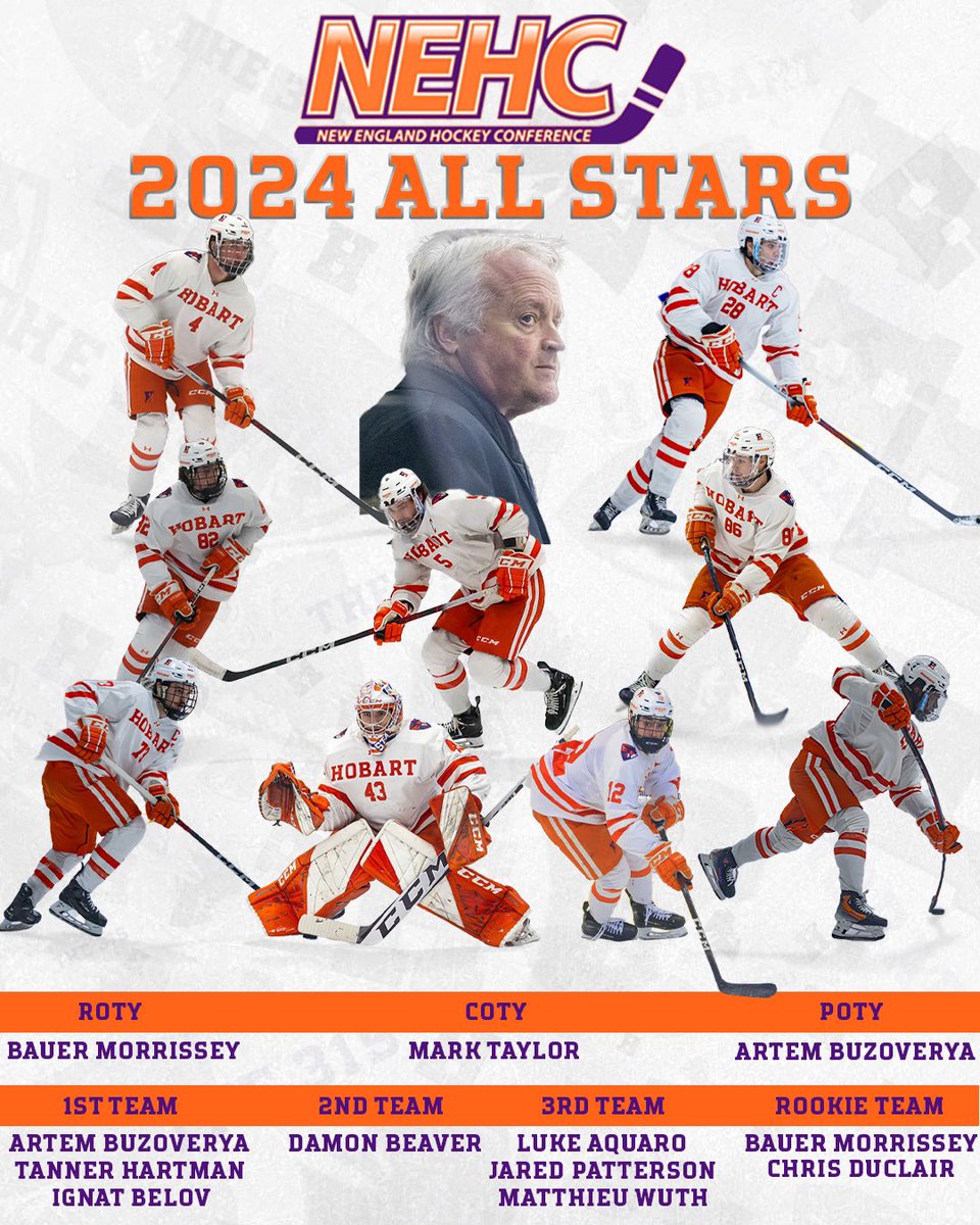 ‼️YOUR 2024 NEHC ALL STARS‼️
Congrats boys!
Player of the Year: Artem Buzoverya
Rookie of the Year: Bauer Morrissey
Coach of the Year: Mark Taylor
#hobarthockey #d3hky