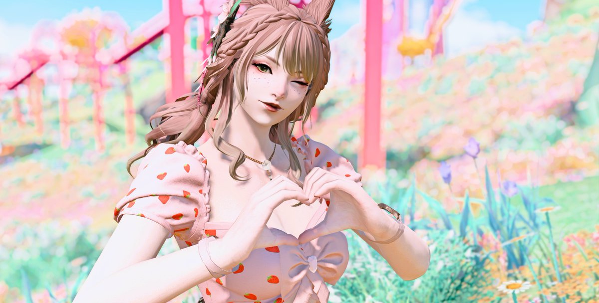 HazelLmare's tweet photo. A day late, but just some Valentine Vibes 🩷🍓
▪️ #gpose #gposers #ffxivsnaps #viera https://t.co/2oI9hvUXB8