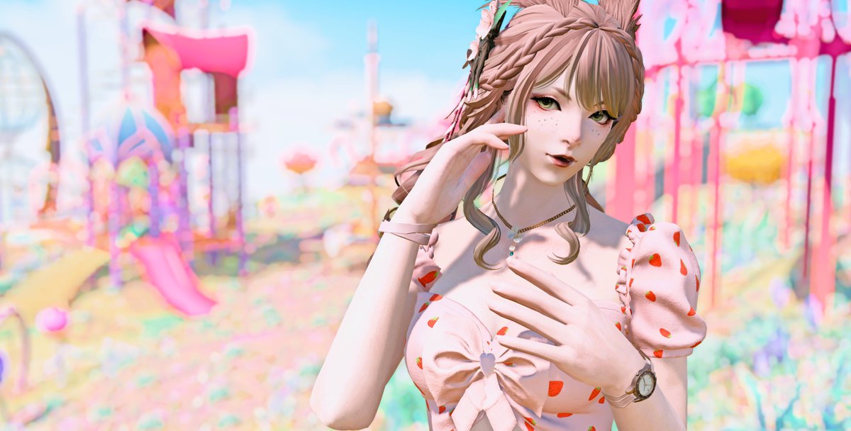 HazelLmare's tweet photo. A day late, but just some Valentine Vibes 🩷🍓
▪️ #gpose #gposers #ffxivsnaps #viera https://t.co/2oI9hvUXB8