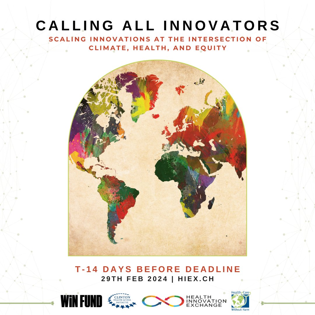 🚀 Only 14 days left for the CHIEF Call for Innovators! Showcase your solutions at our marketplace. Whether tackling climate change, improving public health, or both, apply now! Link: hiex.ch/call-for-appli… Deadline: Feb 29th, 12PM CET #CHIEF #Innovation #ClimateHealth 🌍