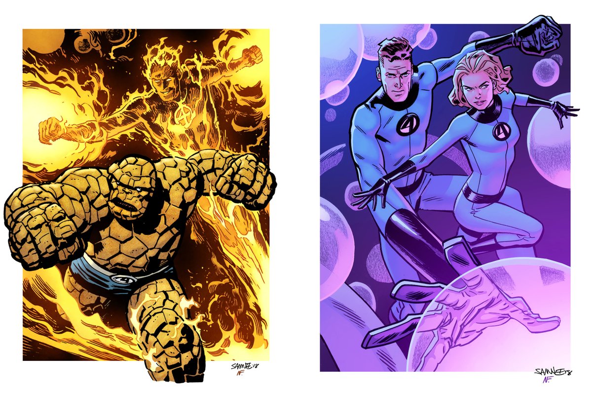 I just found out about Marvel's terrific FF casting, so here's a couple of fantastic @ChrisSamnee drawings that I colored to celebrate the news!