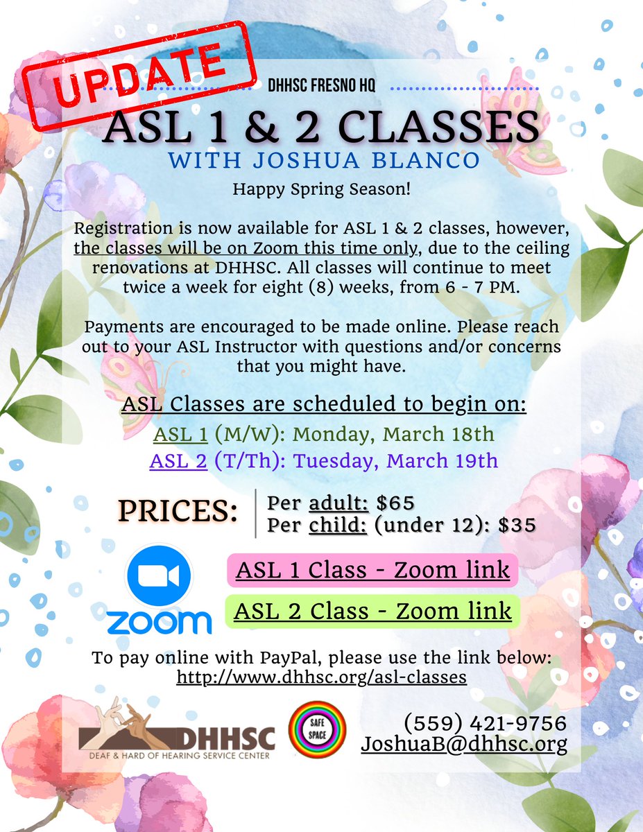DHHSCtweets's tweet image. **NEW ASL CLASSES FOR SPRING 2024!**
Full message: instagram.com/p/C3YRpijBfxD/…
#DHHSC #Online #ASLClasses #ASL #AmericanSignLanguage #Learning #Skill