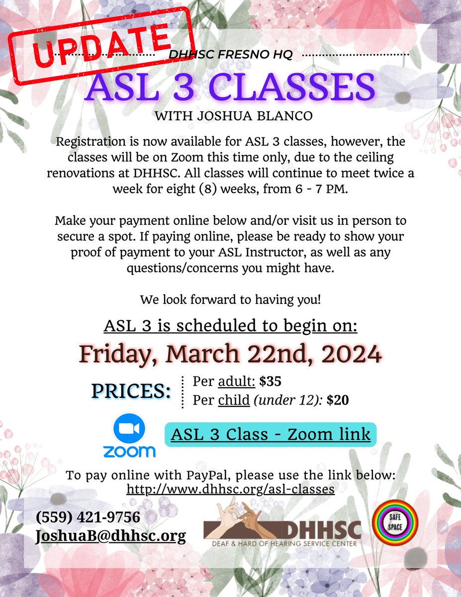 DHHSCtweets's tweet image. **NEW ASL CLASSES FOR SPRING 2024!**
Full message: instagram.com/p/C3YRpijBfxD/…
#DHHSC #Online #ASLClasses #ASL #AmericanSignLanguage #Learning #Skill