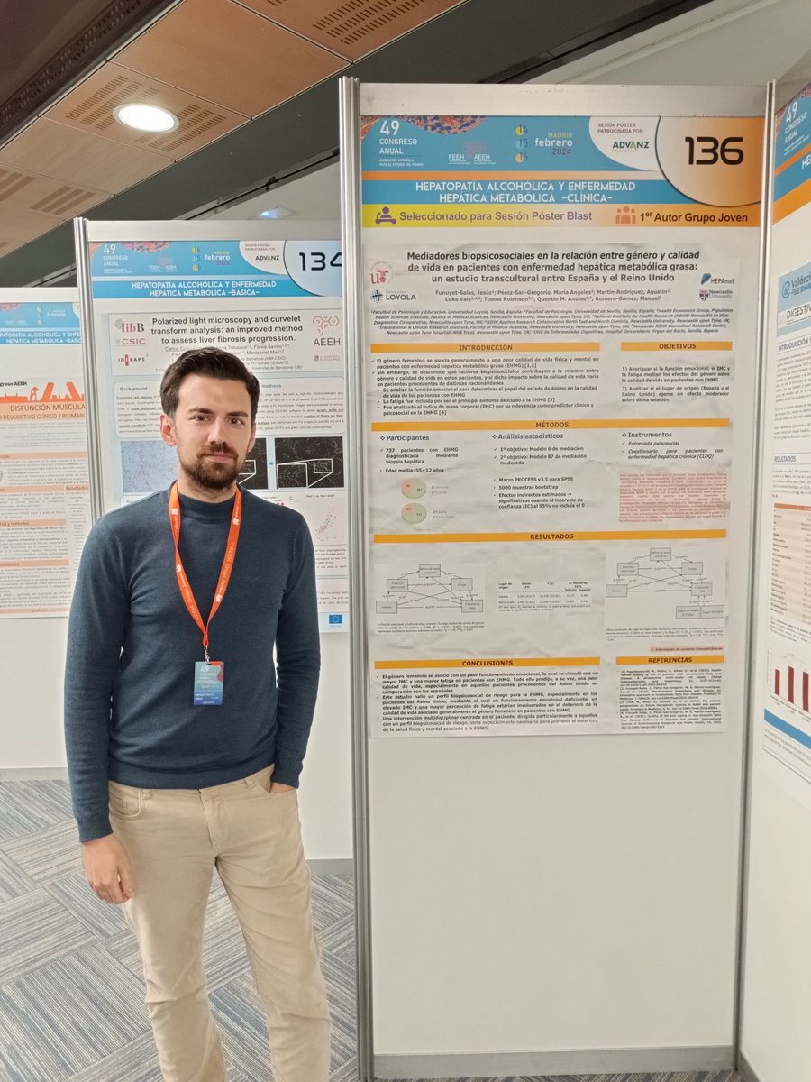 Today I presented some of the results of a cross-cultural study comparing QoL in NAFLD patients from Spain and the UK: biopsychosocial mediators in the relationship between gender and QoL @AEEHLiver #AEEH2024 #aeeh #NAFLD #Ehmet