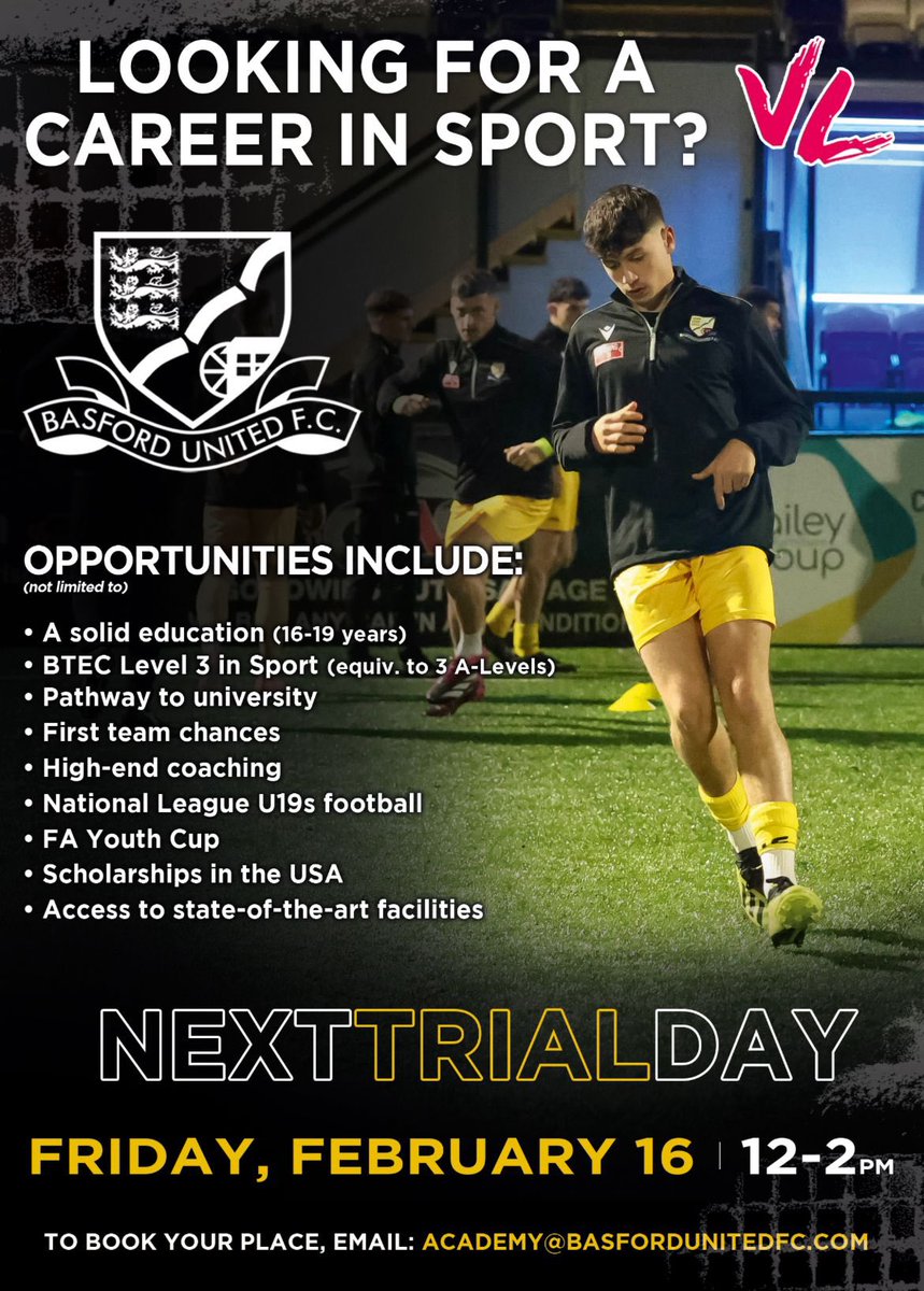 🌟Tomorrow we host our next set of open educational academy trials at Greenwich Avenue for the next batch of up and coming stars! Full details are below and you can book your place now before it’s too late by emailing: academy@basfordunitedfc.com 📩