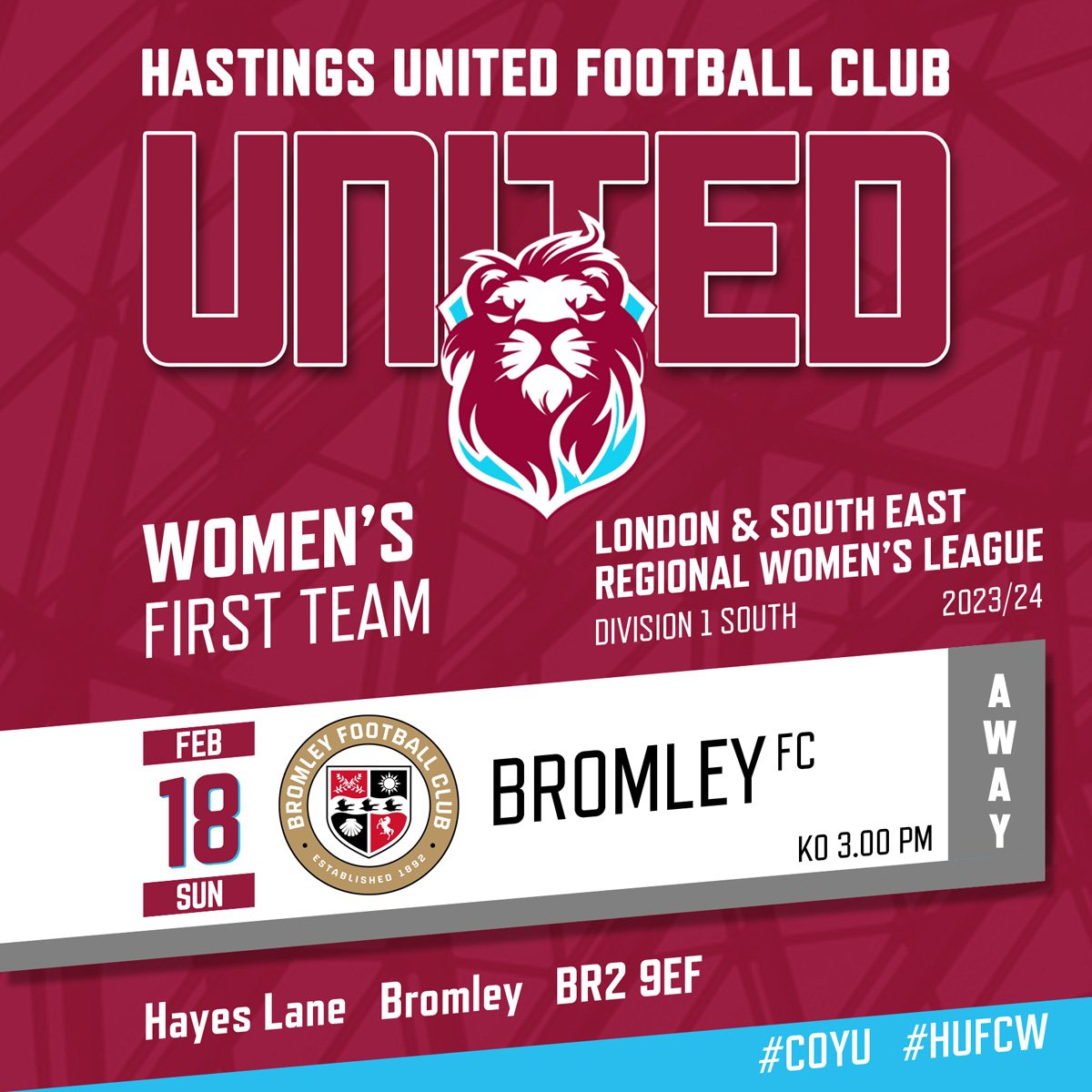 HastingsUFCW's tweet photo. πΎπππππ ππ
This weekend sees both Men and Womens first teams away from home
ππππππππ - 3ππ
@pbtfc v #HUFC
@IsthmianLeague
ππππππ - 3ππ
@BromleyFCWomen v #HUFCW
@LSEWomensFl
#COYU
#ThisWeeked
#HUFC #HUFCW https://t.co/uAFAhkg4gW