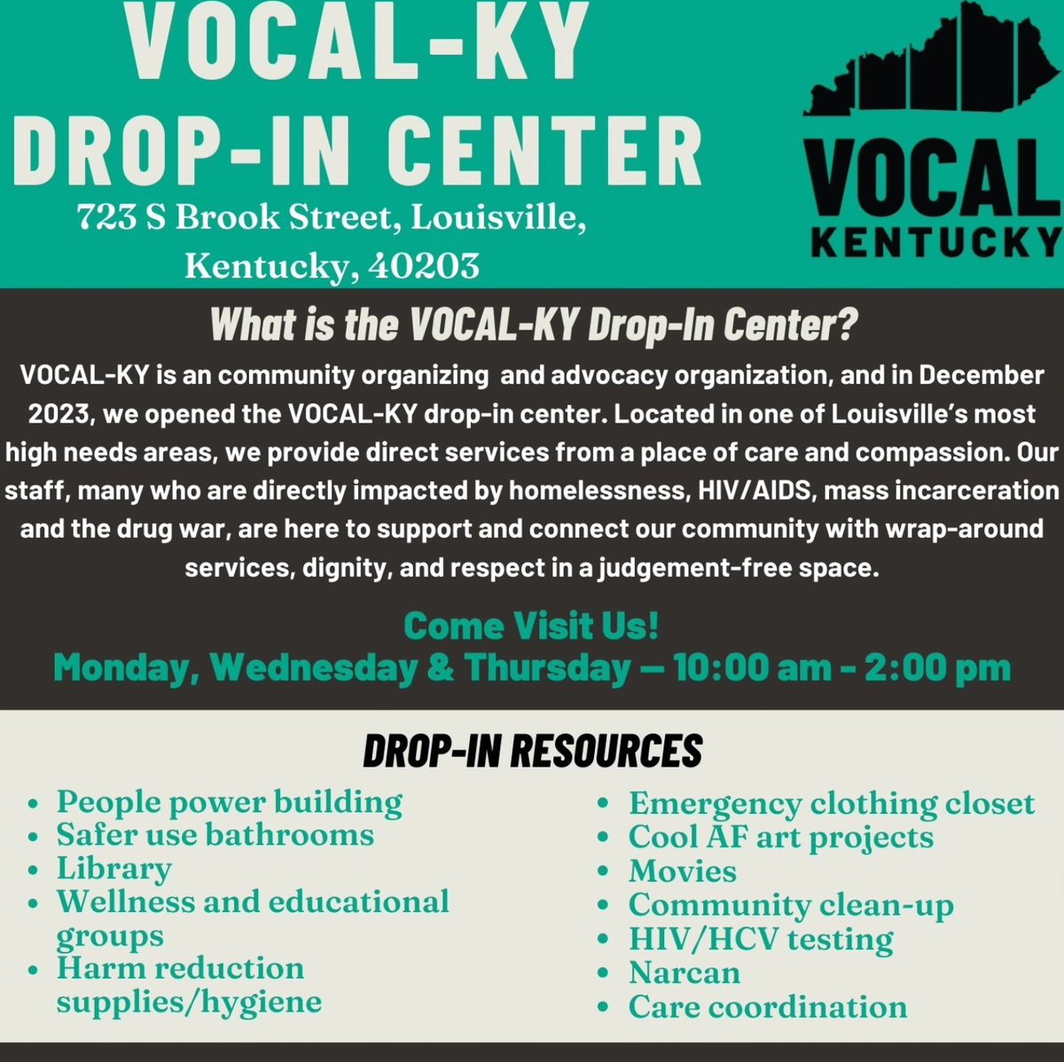 Meet Cocoa and Benz from #LifeWireless! 
They are here today to 1pm and will be here every Wednesday from 10:30am to 1pm during our VOCAL-KY Drop In Center days and times. 
Please come get a free phone if you are eligible and send a friend or family member if they need one.