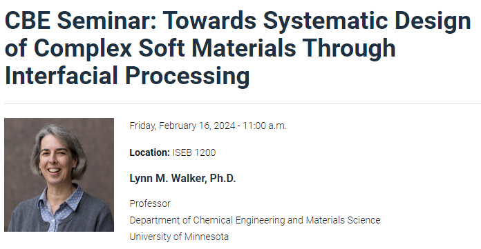 Please join us for this week's seminar featuring Dr. Lynn M. Walker, from the University of Minnesota, this Friday from 11:00 - 12:00 pm in ISEB 1200. For more info: engineering.uci.edu/events/2024/2/…