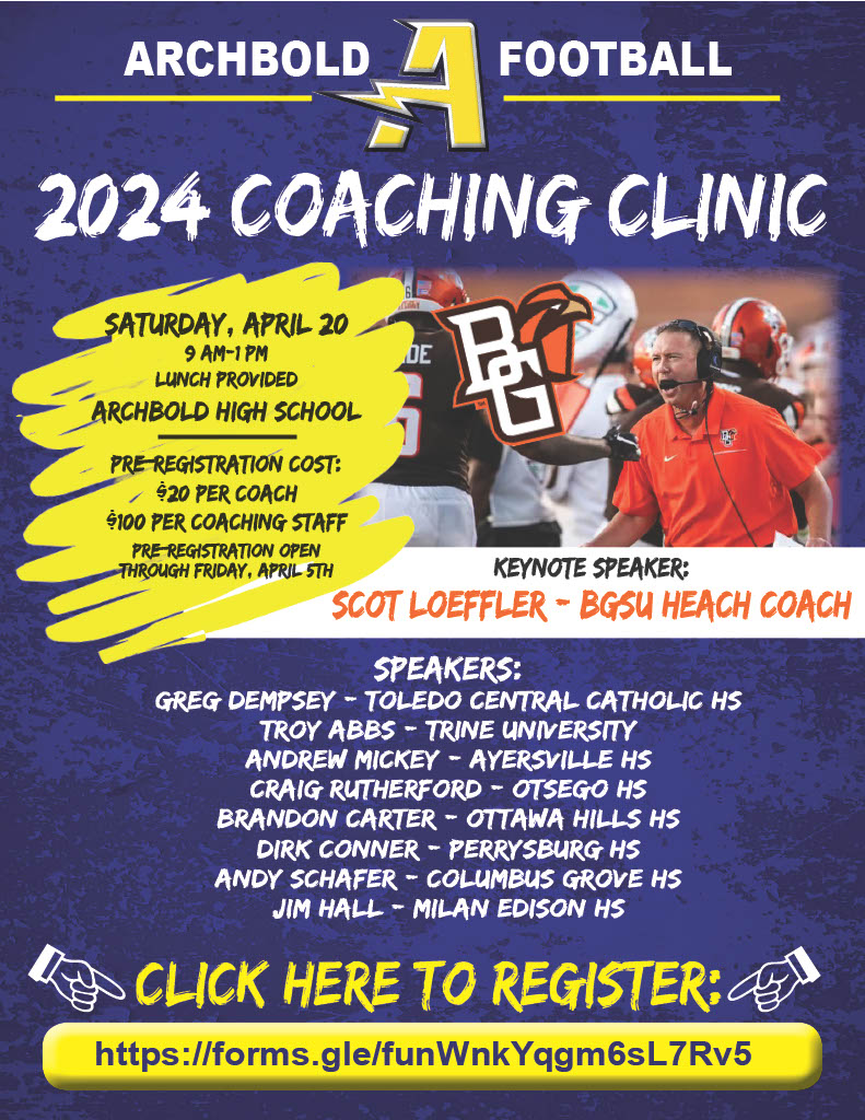 An updated flyer for our third annual Spring Coaches Clinic. We are really looking forward to all of the great presentations the area coaches are putting together for us! Follow the link below to register: docs.google.com/forms/d/e/1FAI…