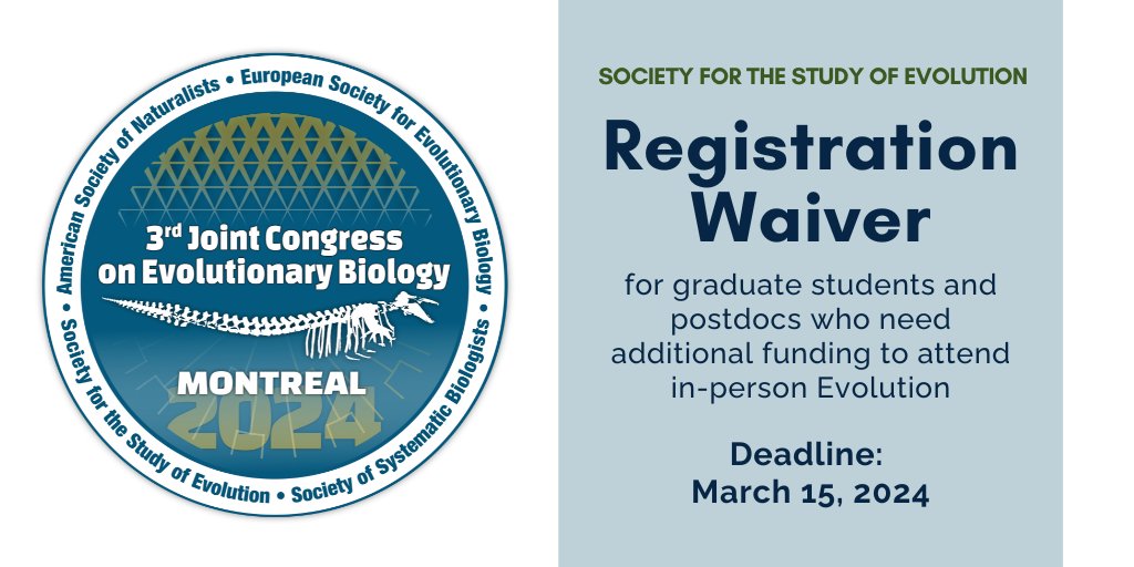 sse_evolution's tweet photo. Are you a grad student or postdoc who would like to attend #Evol2024? SSE offers registration waivers for grad students and postdocs who need additional funding to attend the meeting.

Complete the short application form by March 15: https://t.co/uqSmpqyIcI

@SSEgrad @Evol_mtg https://t.co/eHg1ou4mAg